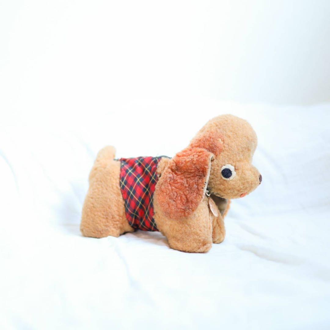 【1960年代当時物】昭和レトロ 犬 ぬいぐるみポーチ 木毛詰め ヴィンテージ