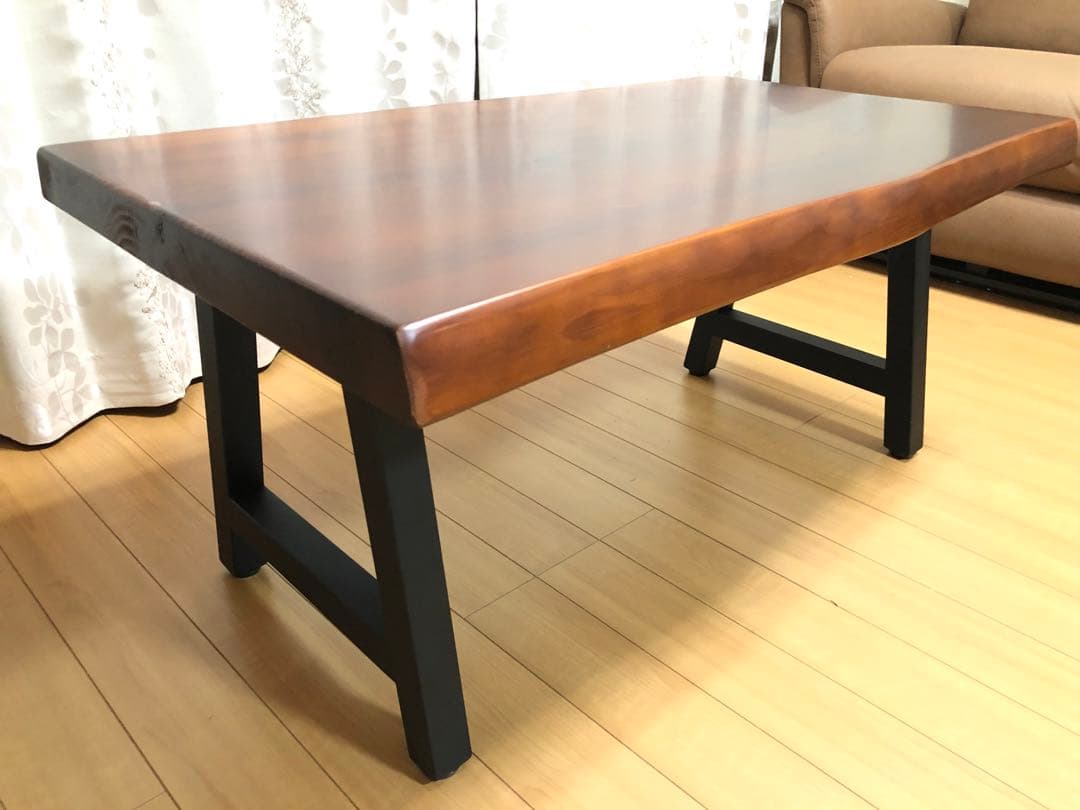 一枚板　ローテーブル　アイアン脚 アイアン脚に一枚板を乗せてみました。 | 一枚板xオイル仕上げの専門店