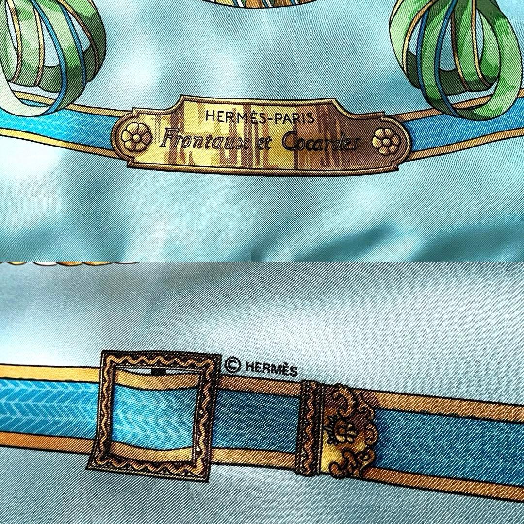 極美品 エルメス カレ90 フロンタル エ コカルド 馬具柄 シルク100 箱付