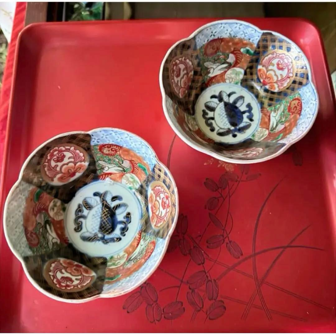 2242様感謝‼️春‼️伊万里錦手向付おひたしにはこれ‼️鶴と竹向付 鉢 2