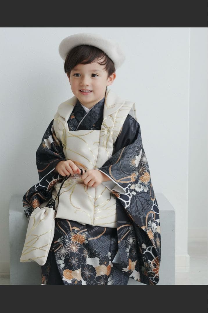 ひよこ商店　utatane 七五三　男の子　三歳　着物 utatane｜ひよこ商店 七五三 着物 3歳 男の子 被布フルセット ベージュ