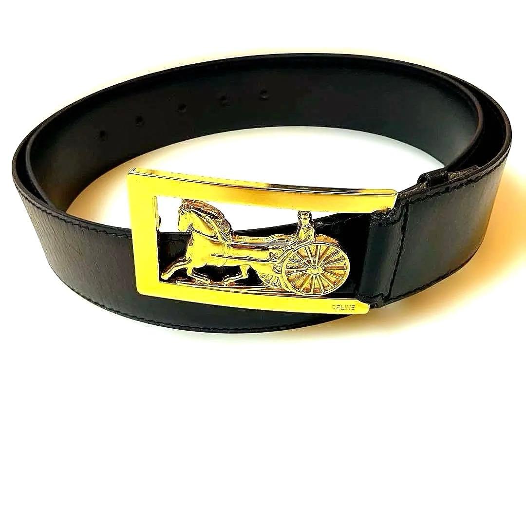 【M】CELINE ベルト 馬車金具 ホースキャリッジ ゴールド 希少 CELINE - セリーヌ 馬車金具 ベルト レザー メンズ CELINE 【1-0258441