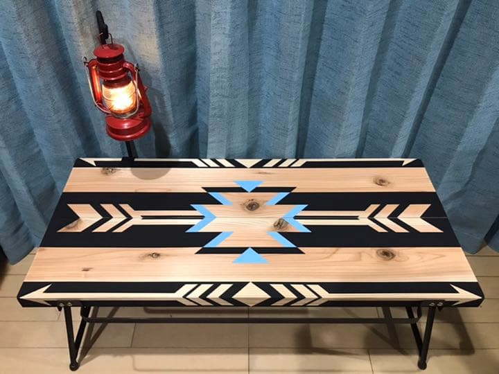 No.565 アイアンローテーブル オルテガテーブル ネイティブ柄 アイアン