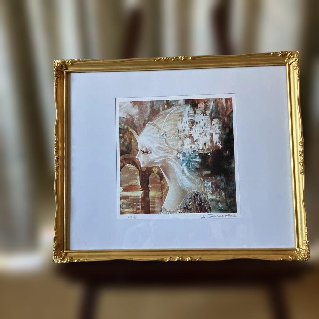 鶴岡義雄　マドモアゼル　リトグラフ　絵画 鶴岡義雄「マドモアゼル」油絵・F4号 絵画買取・販売の小竹美術