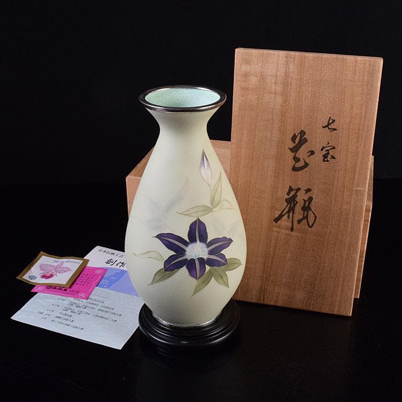 七宝焼 服部喜久作 花文 花瓶 唐木台付 共箱 V R9527 - メルカリ