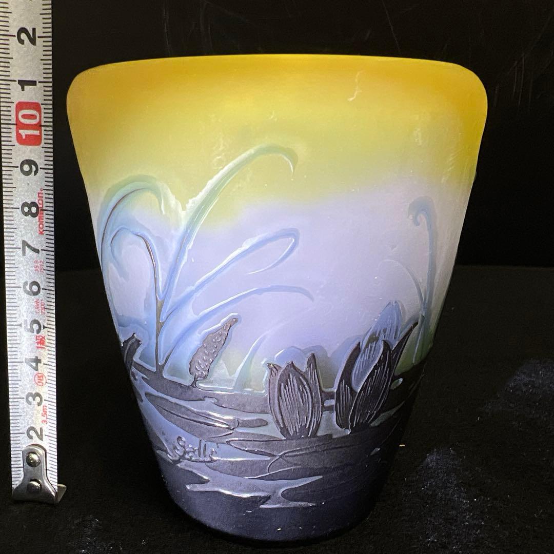 エミール・ガレ 三色酸化腐食彫花瓶 ケース付 鑑定証書付 東Y8-0210