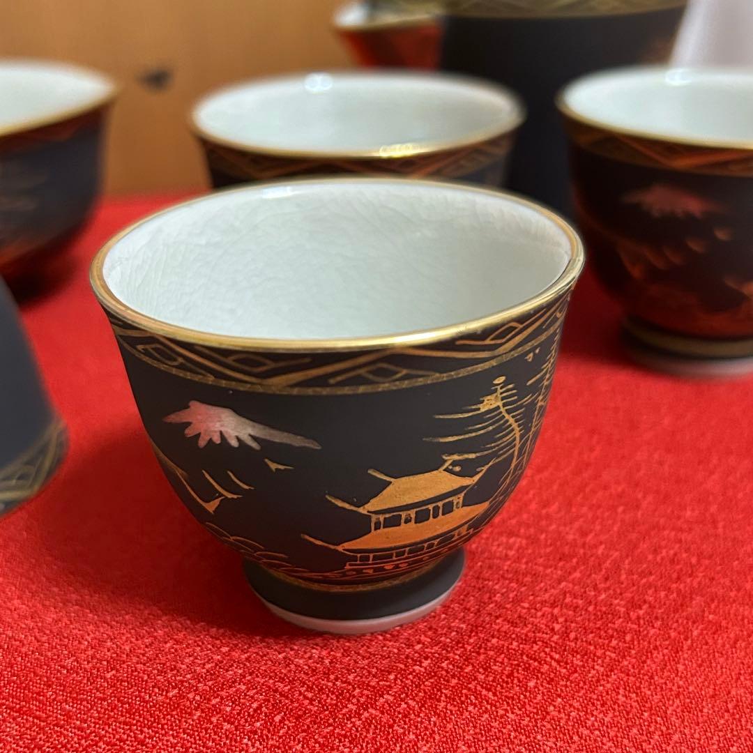 新品未使用】九谷焼 正峰 金彩 茶器揃 急須 蓋付湯呑5客セット 木箱