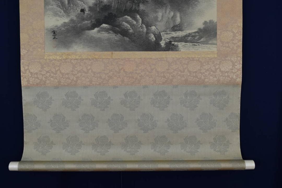 【真作】春篁/山水人物図/掛軸☆宝船☆AA-983