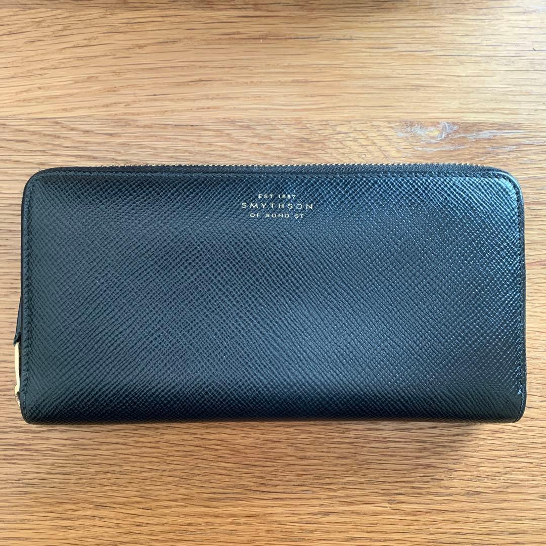 SMYTHSON（スマイソン）長財布 パナマ ブラック シボ革 ほぼ新品