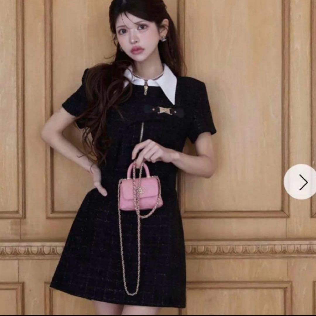 Randy アシンメトリーツイードハーフスリーブドレス ブラック - メルカリ