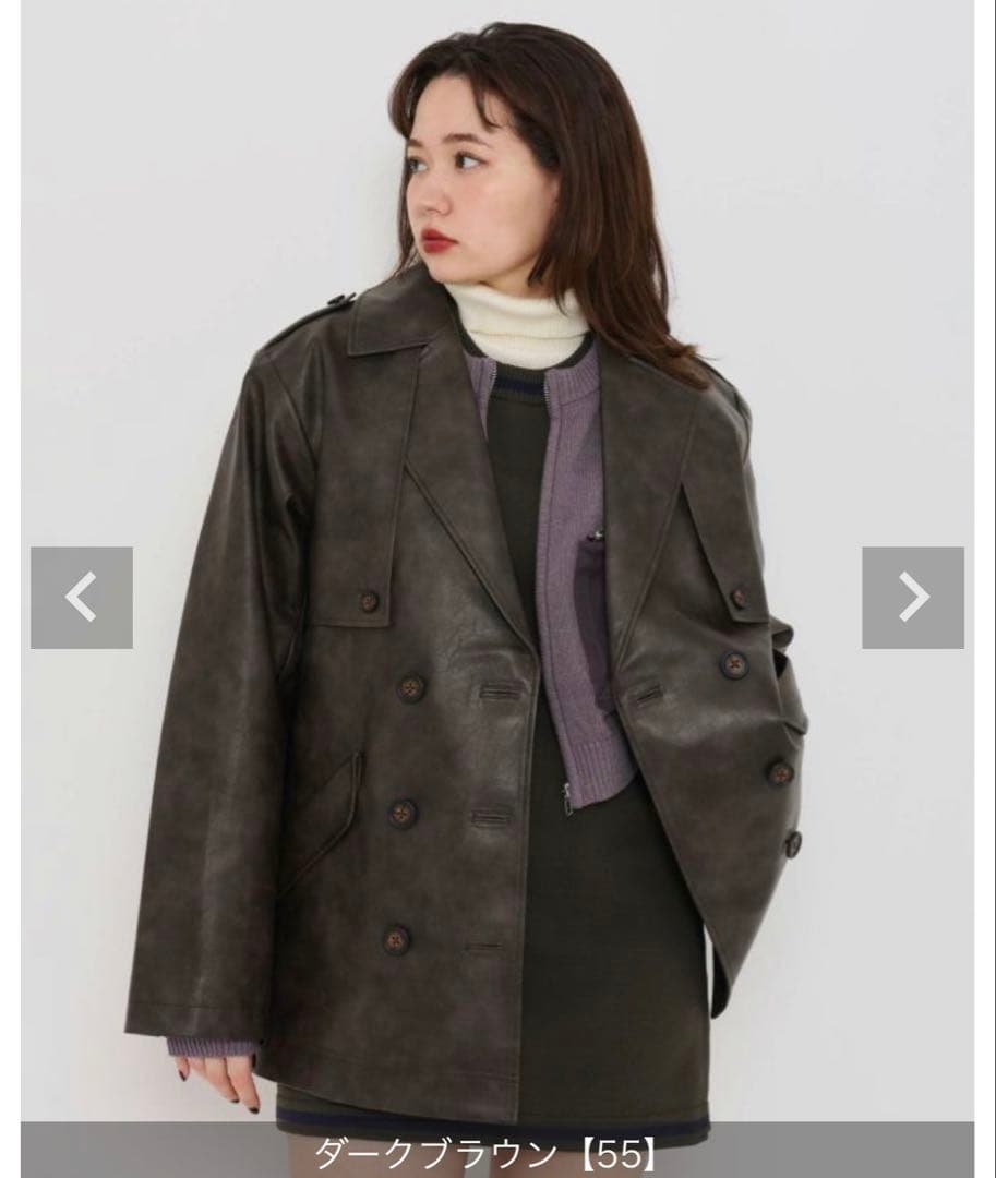 【ぴかる】TINA：JOJUN フェイクレザー　ダブルブレストジャケット Special-Price-SALE フェイクレザー ダブルブレストジャケット TINA