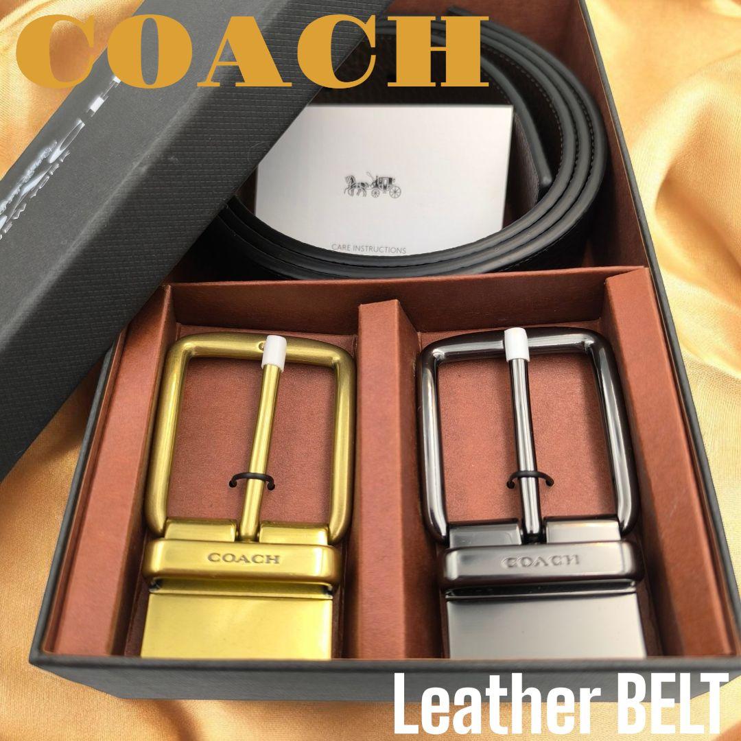 新品✨COACH コーチ レザー ベルト セット メンズ リバーシブル COACH（コーチ） ベルト メンズ アウトレット レザー ブラック