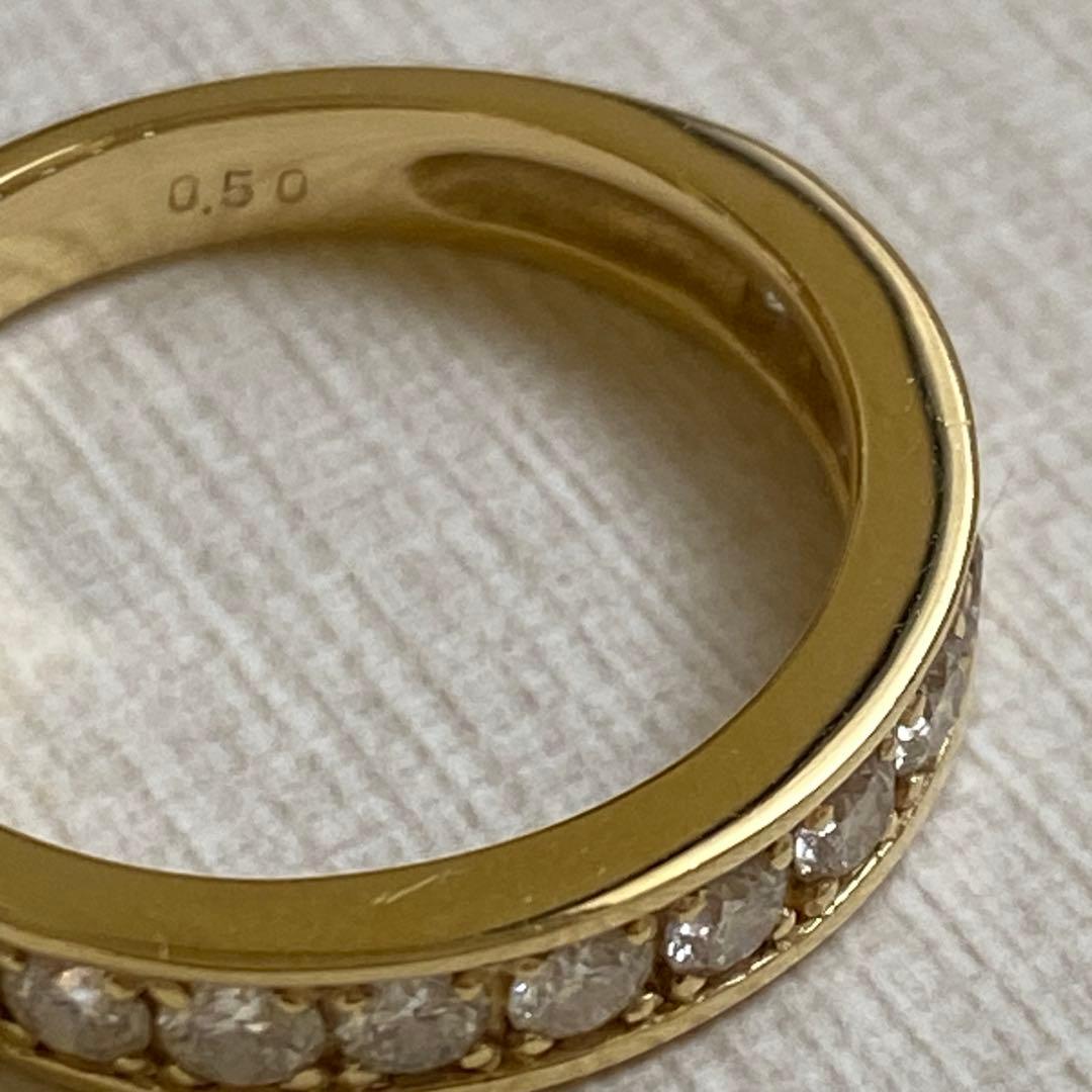 K18YG ハーフエタニティリング 0.5ct 10号 最大幅3.5mmフチあり