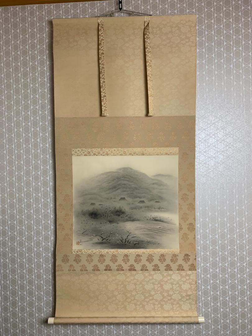 白倉嘉入 閑春 絹本 掛軸 共箱 二重箱 南画家 服部五老小室翠雲師事 696