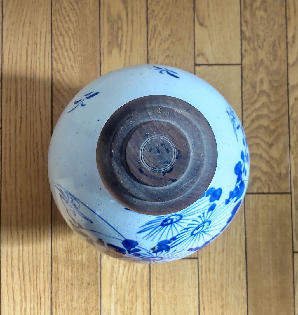 古い平清水焼 木製蓋付き 染付 大徳利 - メルカリ
