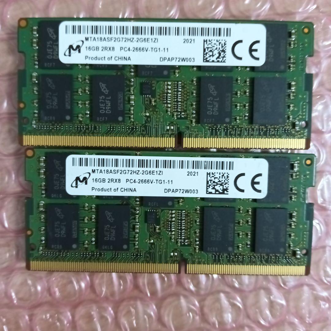 カ*ソ様 ノートPCメモリMicron PC4-2666V 32GB（16GB× ノートPC用 メモリ DDR4-2666 32GB（16GB×2枚）｜PC4-21300 260Pin