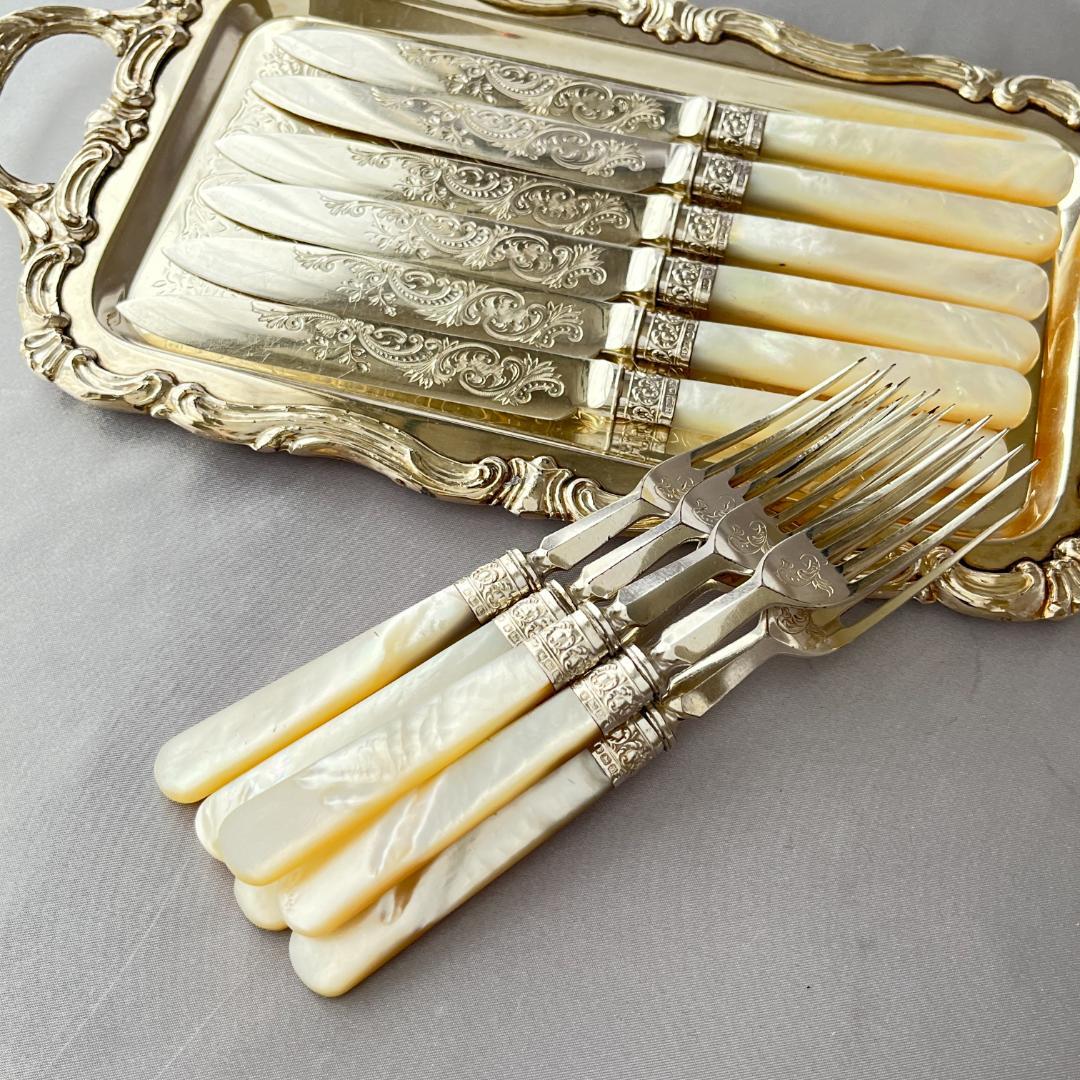 Lee & Wigfull 】【白蝶貝 / 純銀継手】デザートセット