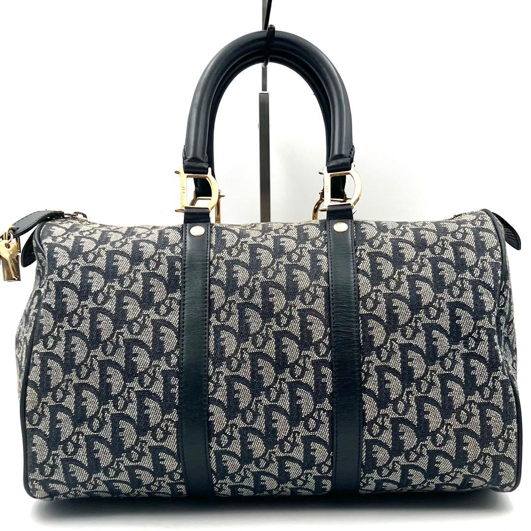 《美品》 ギャラ付 Dior トロッター柄 D金具 ボストンバッグ 南京錠