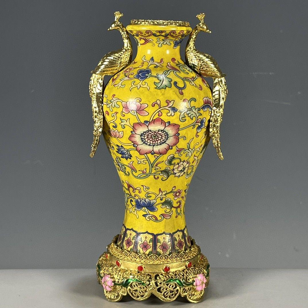 粉彩花卉図柄賞瓶 装飾品 花瓶 美品 景徳鎮 陶磁器 工芸品 美術品 置物