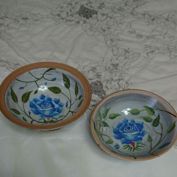 手作り陶芸 青い薔薇丼