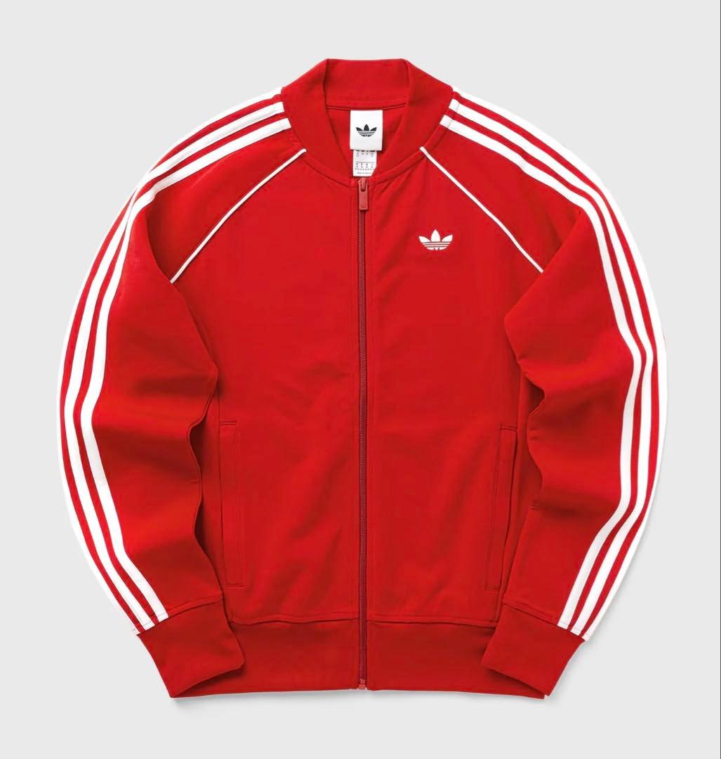 adidas レッド ジップアップジャケット - メルカリ