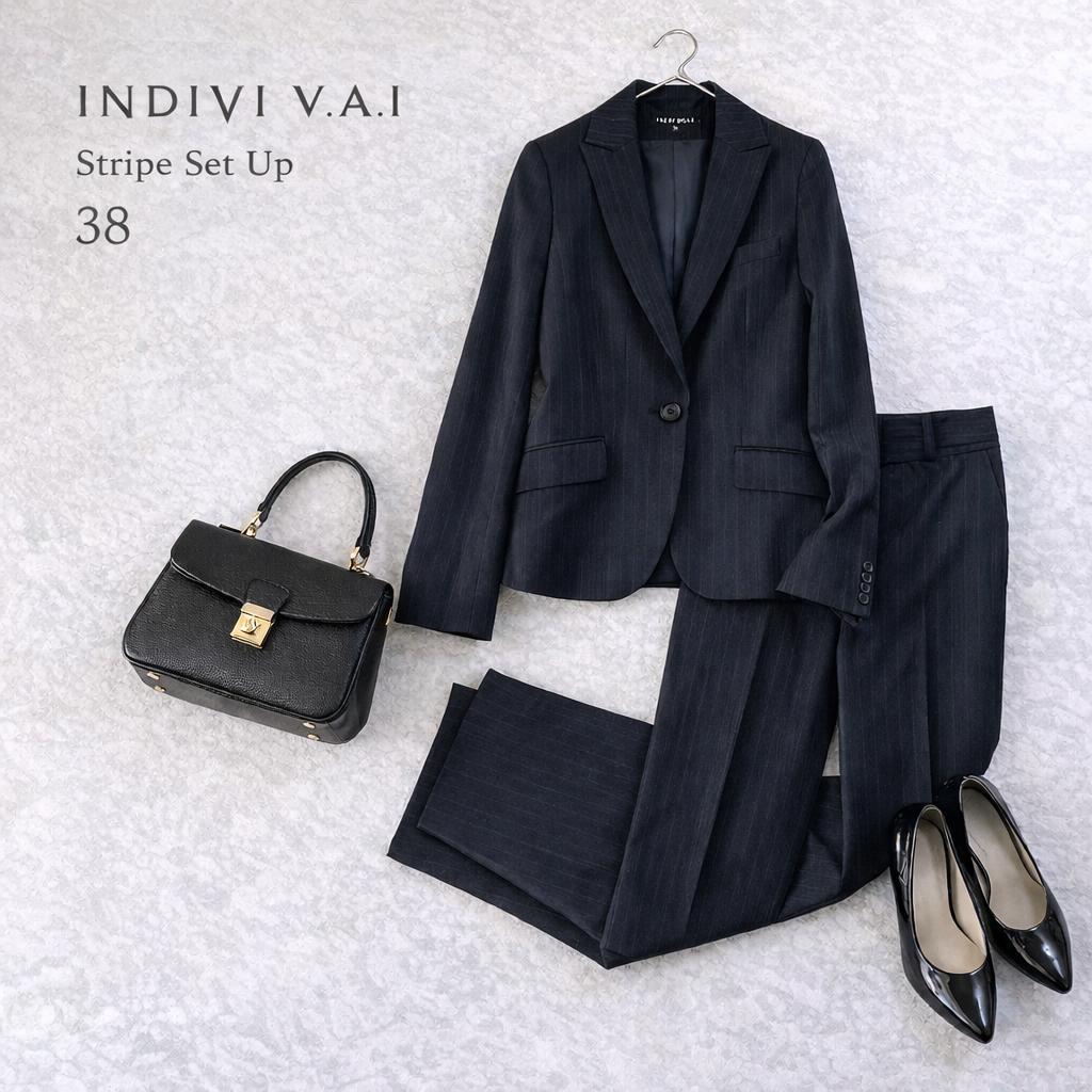 美品⭐️INDIVI V.A.I ストライプ パンツセットアップ シルク混38 INDIVI（インディヴィ）の「◇【洗える/速乾/UVケア/SETUP可能】 麻調