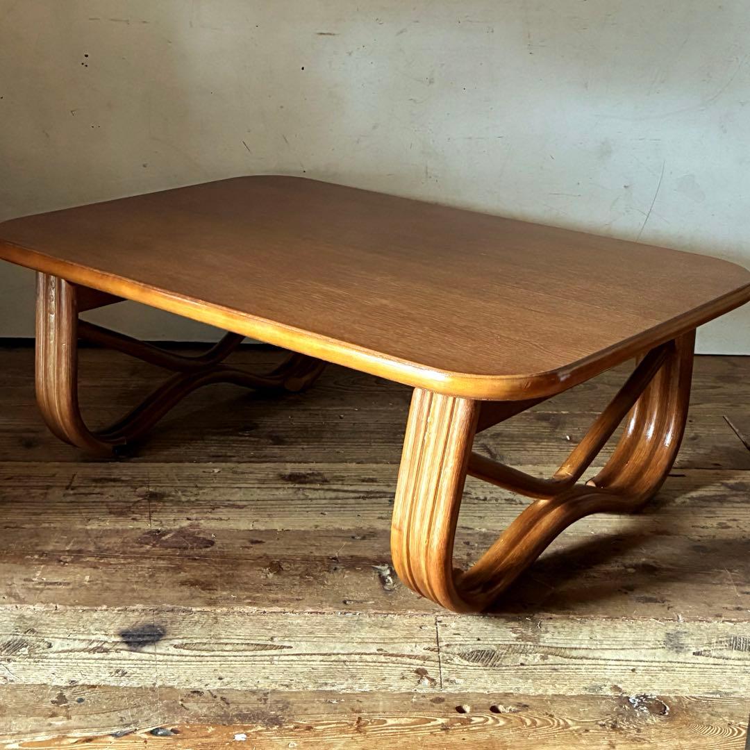 レトロ ヴィンテージ 折り畳み式 センターテーブル ラタン脚 折りたたみテーブル センターテーブル 120×60 ヴィンテージ古木調