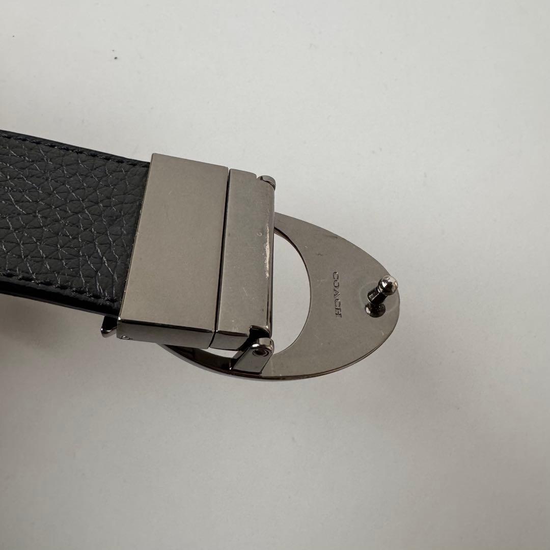 極美品】コーチ シグネチャー リバーシブル ベルト メンズ シボ革 黒