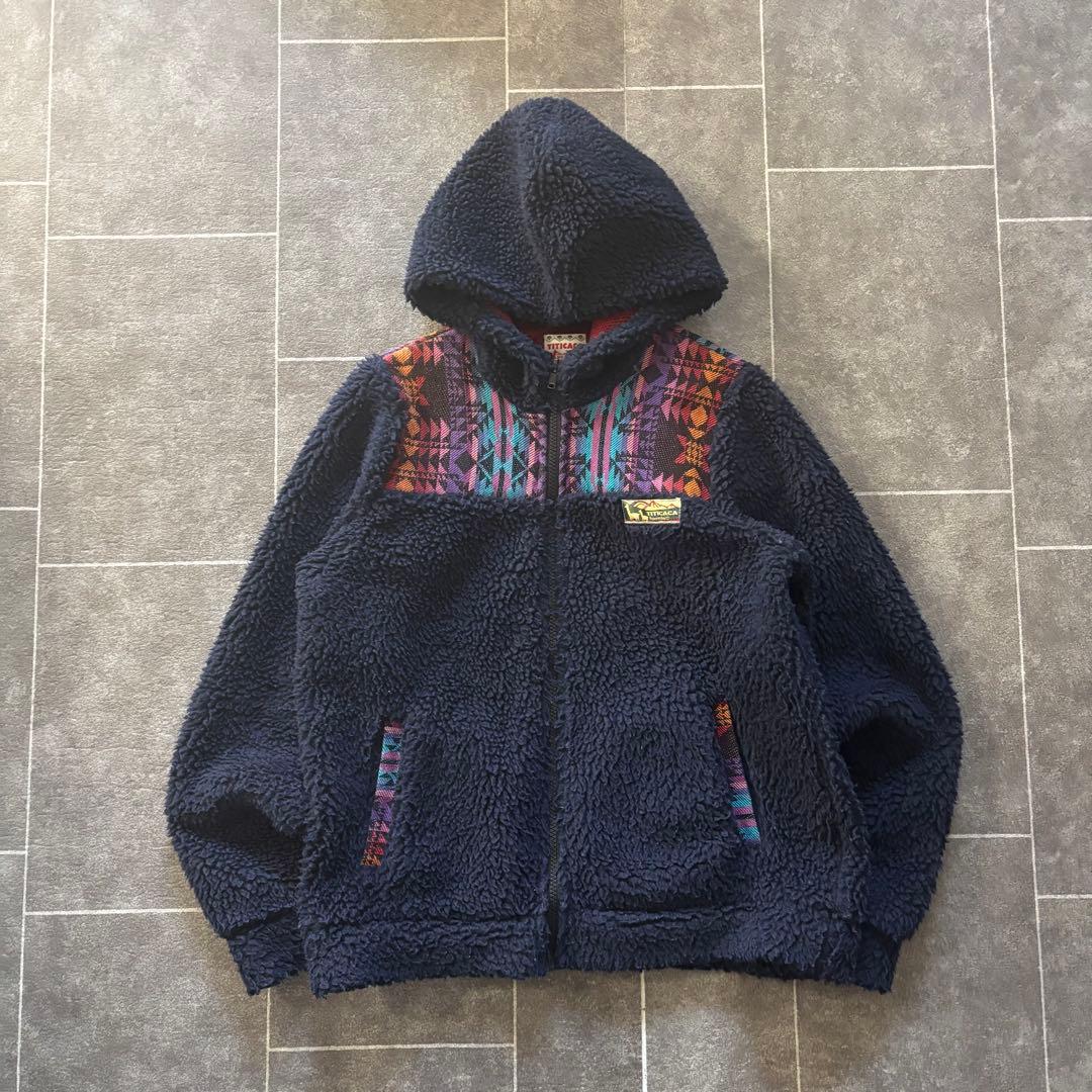 TITICACA ボアフリースパーカー M ネイティブ柄 切替 総柄 古着 - メルカリ