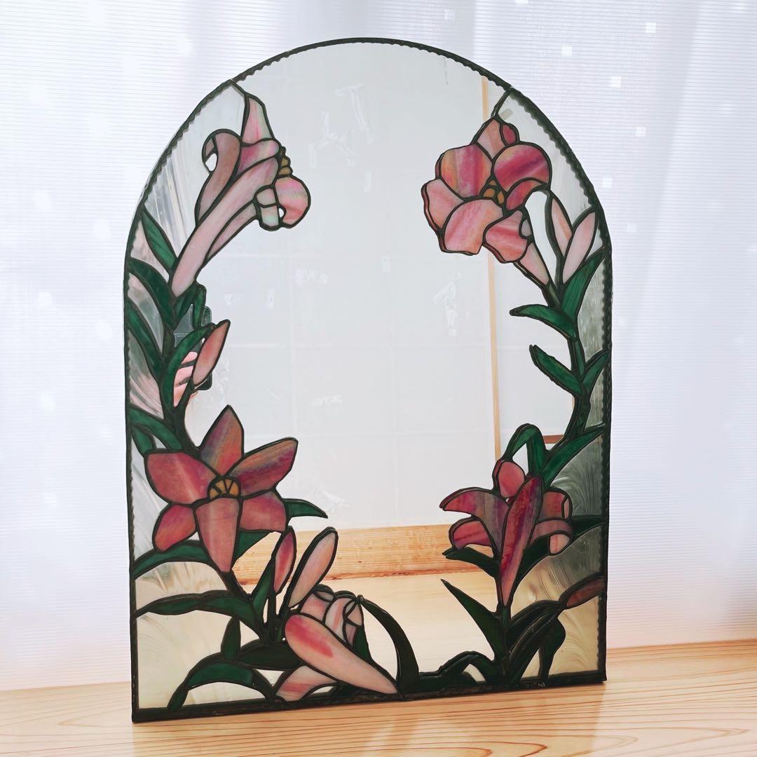 ステンドグラス　鏡　ミラー　百合 ステンドグラスの鏡(ステンドミラー)の通販｜鏡の販売.com