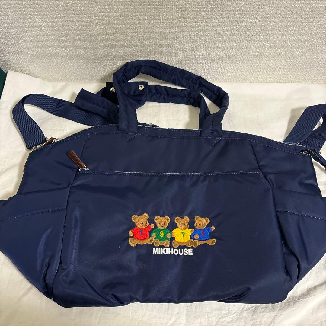 ミキハウス マザーズバッグ ボストンバッグ ネイビー - メルカリ