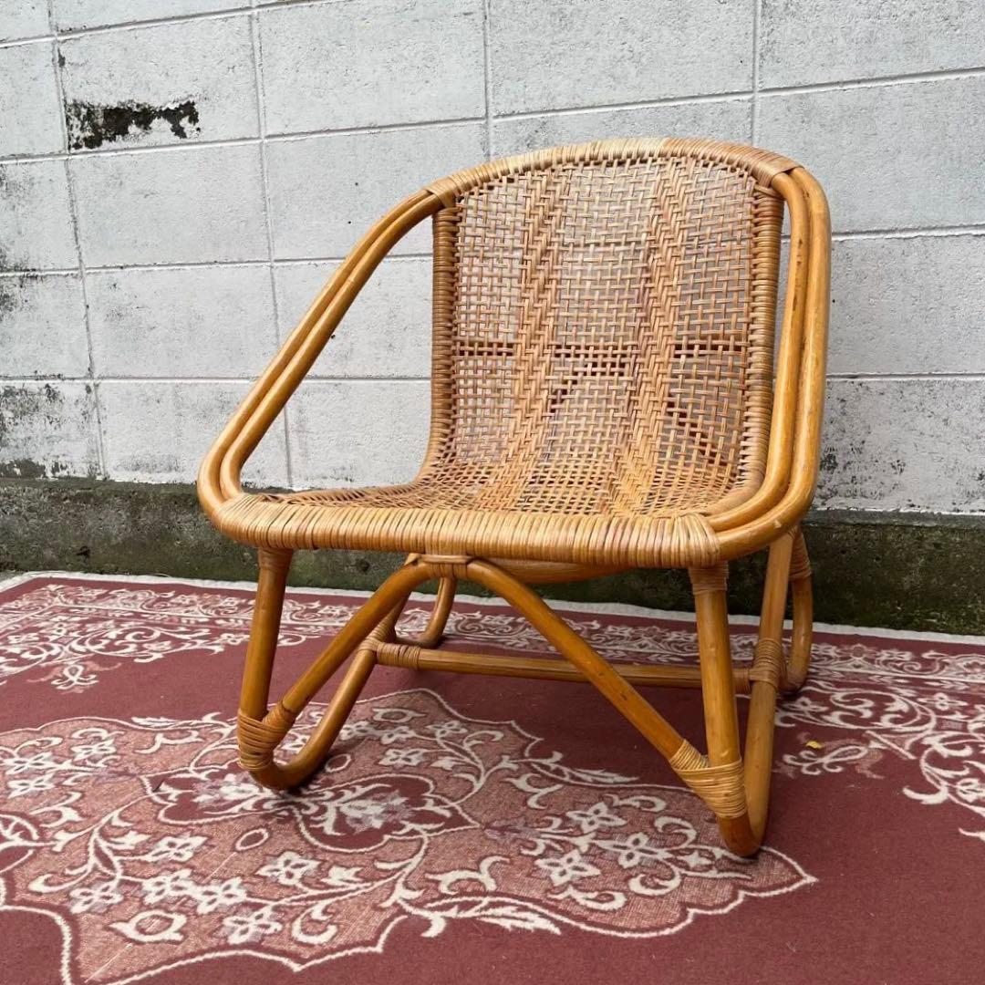古家具ナチュラル天然素材 ラタンフレーム ラタンチェア 椅子 アーム