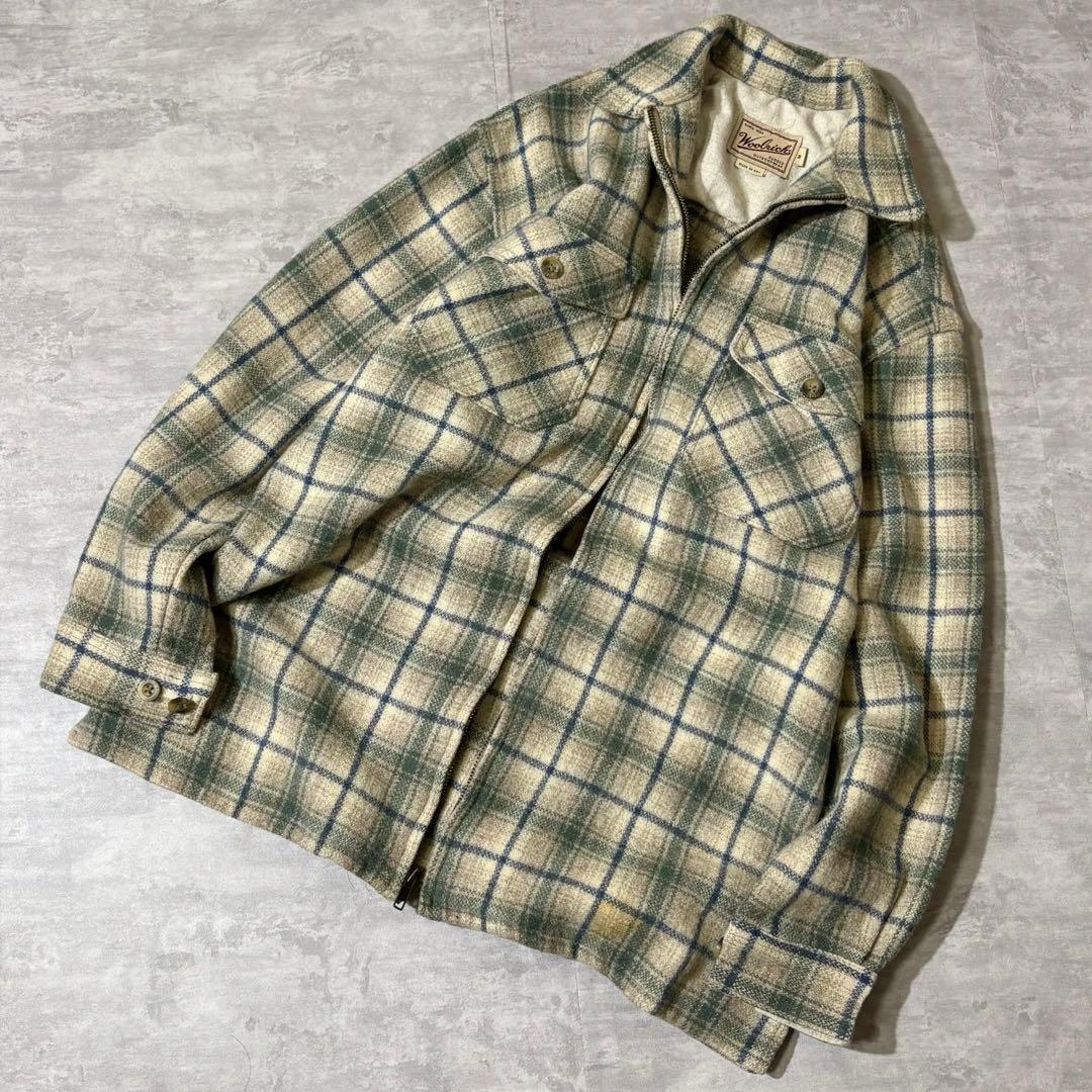90s USA製 WOOLRICH ジップ ウール ジャケット オンブレチェック