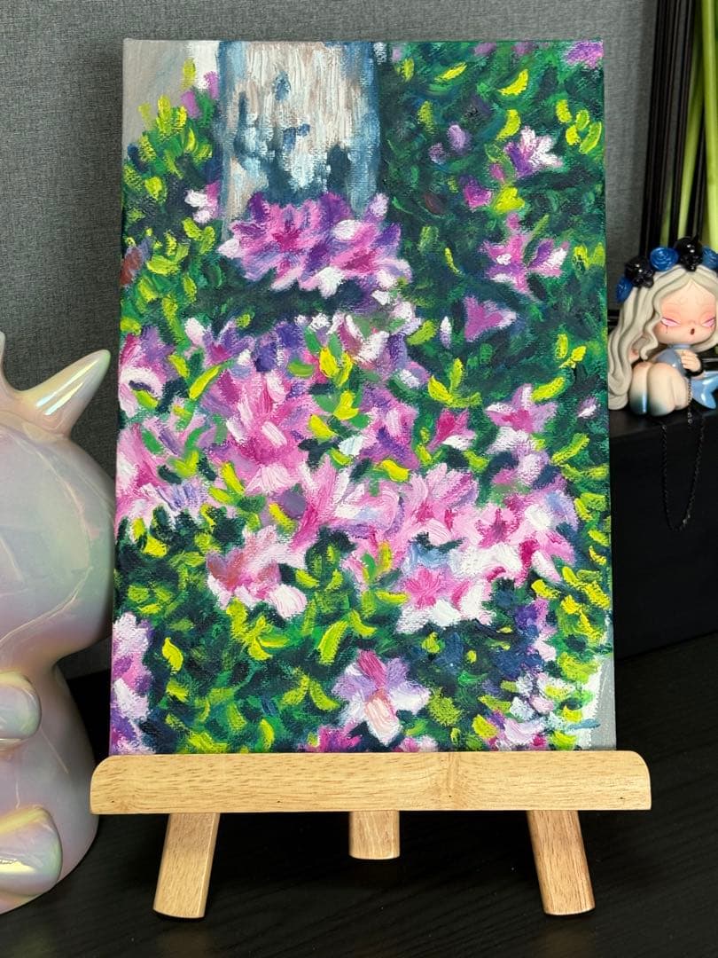 「陽光とツツジ」　手描き　油絵　風景画　原画　油彩画　印象派　花 手描き油絵】羽沢 清水 乗鞍高原 F10 画家本人手描き絵画/額入り 絵画