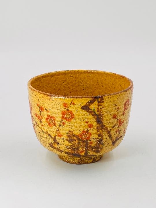 南口閑粋】紅梅絵茶碗 杣山焼 桐共箱 底部在銘 美品