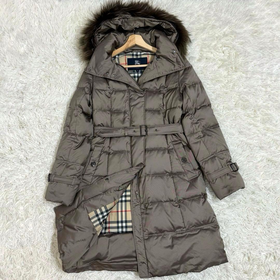 バーバリーブルーレーベルダウンコートノバチェックフォックスファーベルト