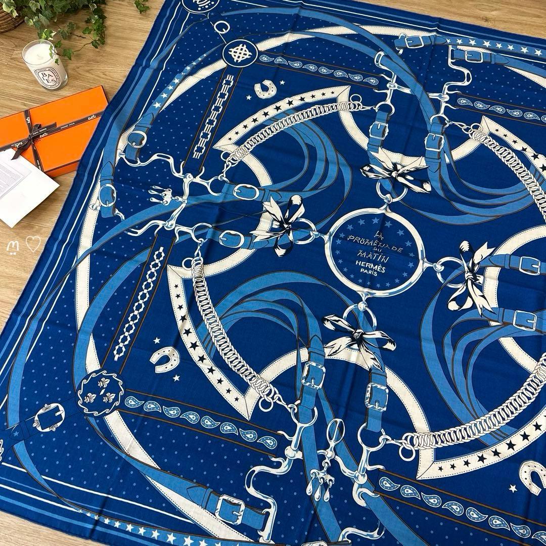 HERMESエルメス カレジェアン 140 朝の散歩バンダナ カシシル ブルー