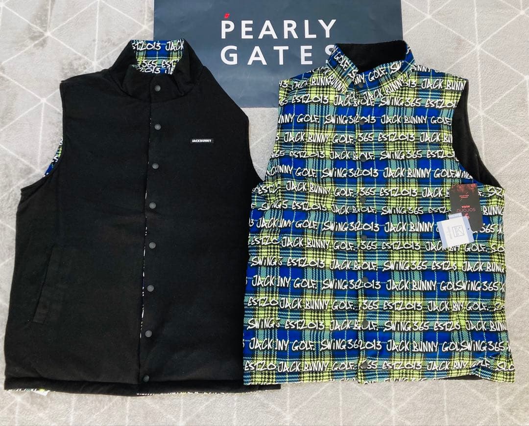 新品 パーリーゲイツ ジャックバニー リバーシブル中綿ベスト(6)LL/ライム 新品 パーリーゲイツ ジャックバニー リバーシブル中綿ベスト(6)LL