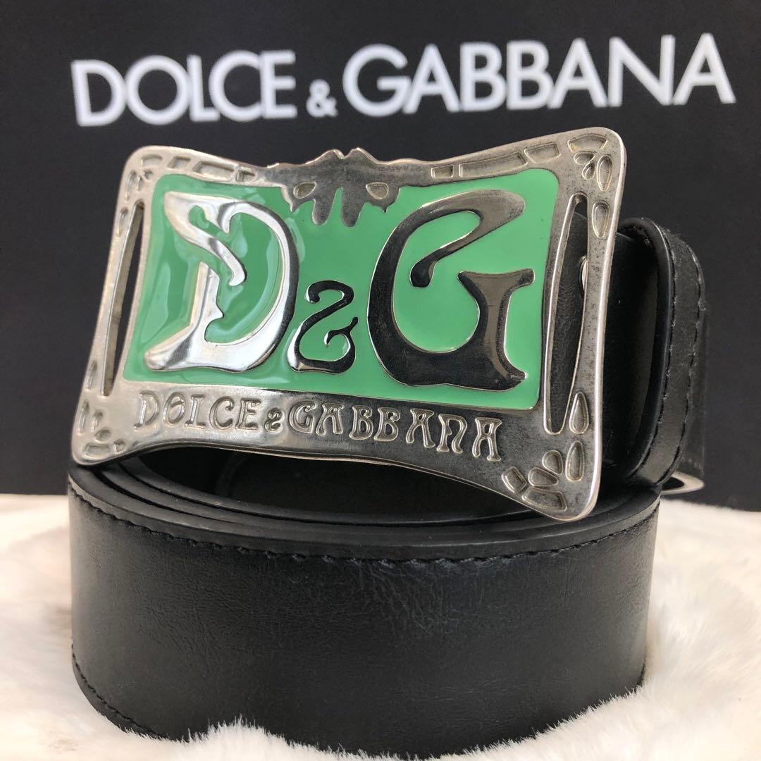 希少✨ドルチェ&ガッバーナ ベルト D&G デカロゴ アゲハ蝶 スクエア 黒