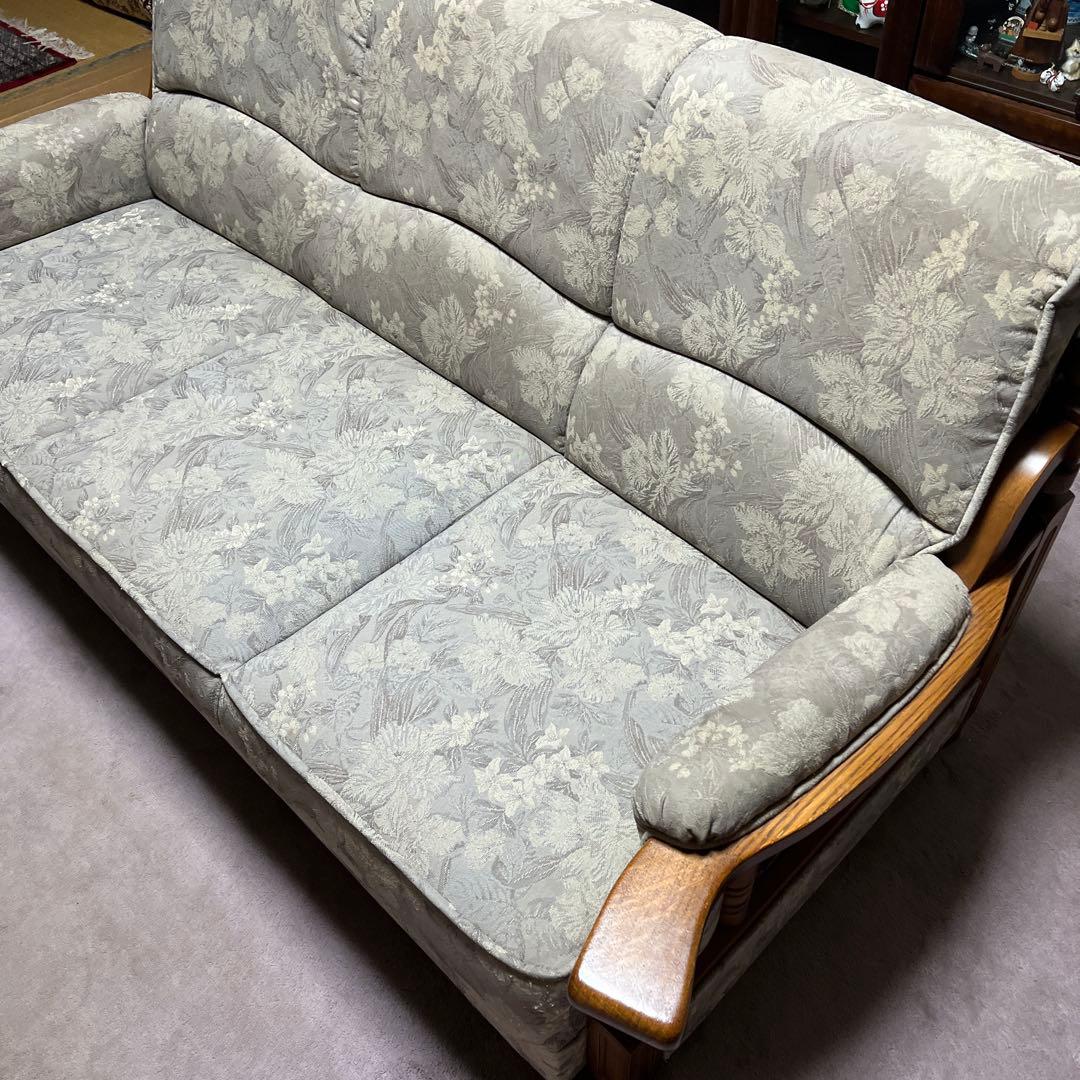 昭和レトロ】花柄布製3人掛けソファ【アンティーク家具】