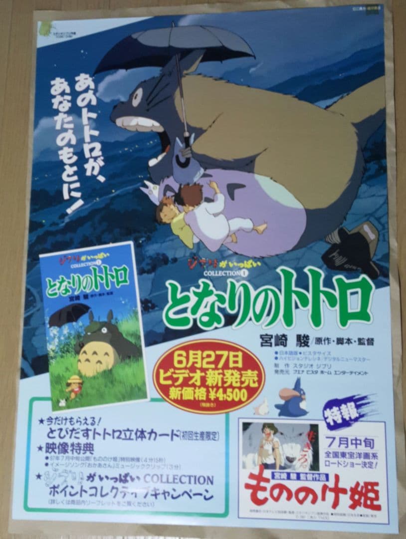 となりのトトロ ビデオ新発売 告知販促用 B2ポスター 当時物 スタジオ