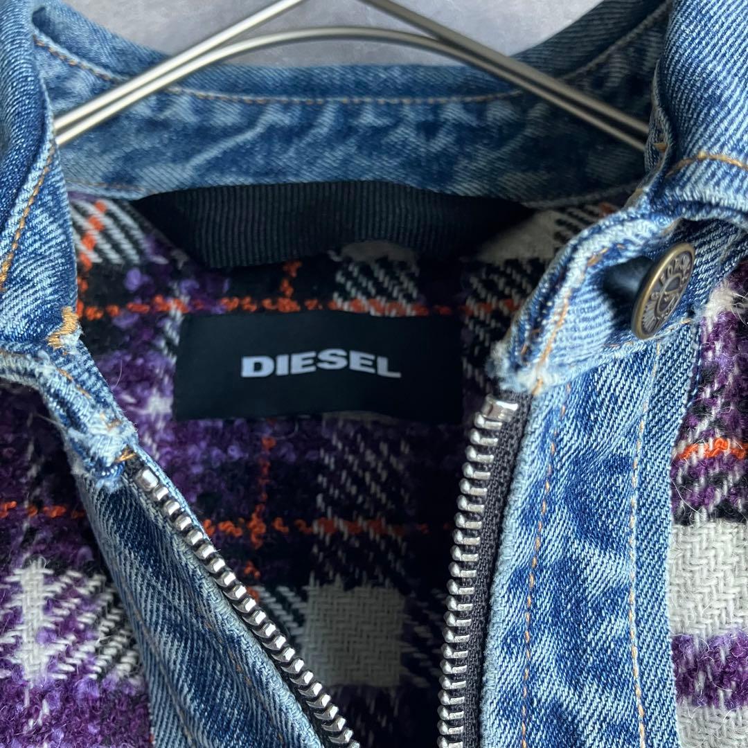 DIESEL ディーゼル チェック柄 ブークレ デニムジャケット - メルカリ