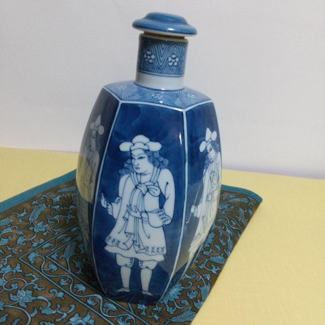 館林源右衛門古伊万里紅毛人物絵オランダ人洋酒瓶六角瓶共箱