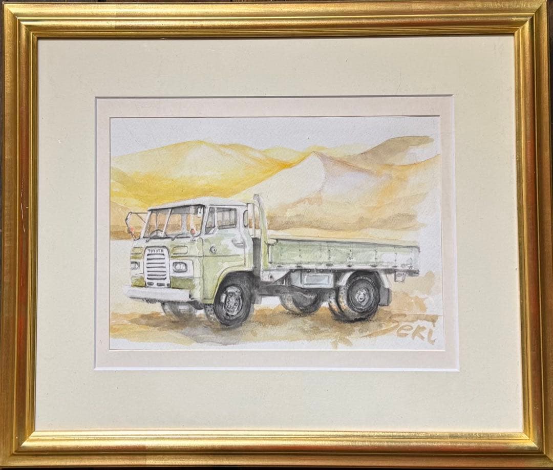 トラックの水彩画 金色フレーム - メルカリ