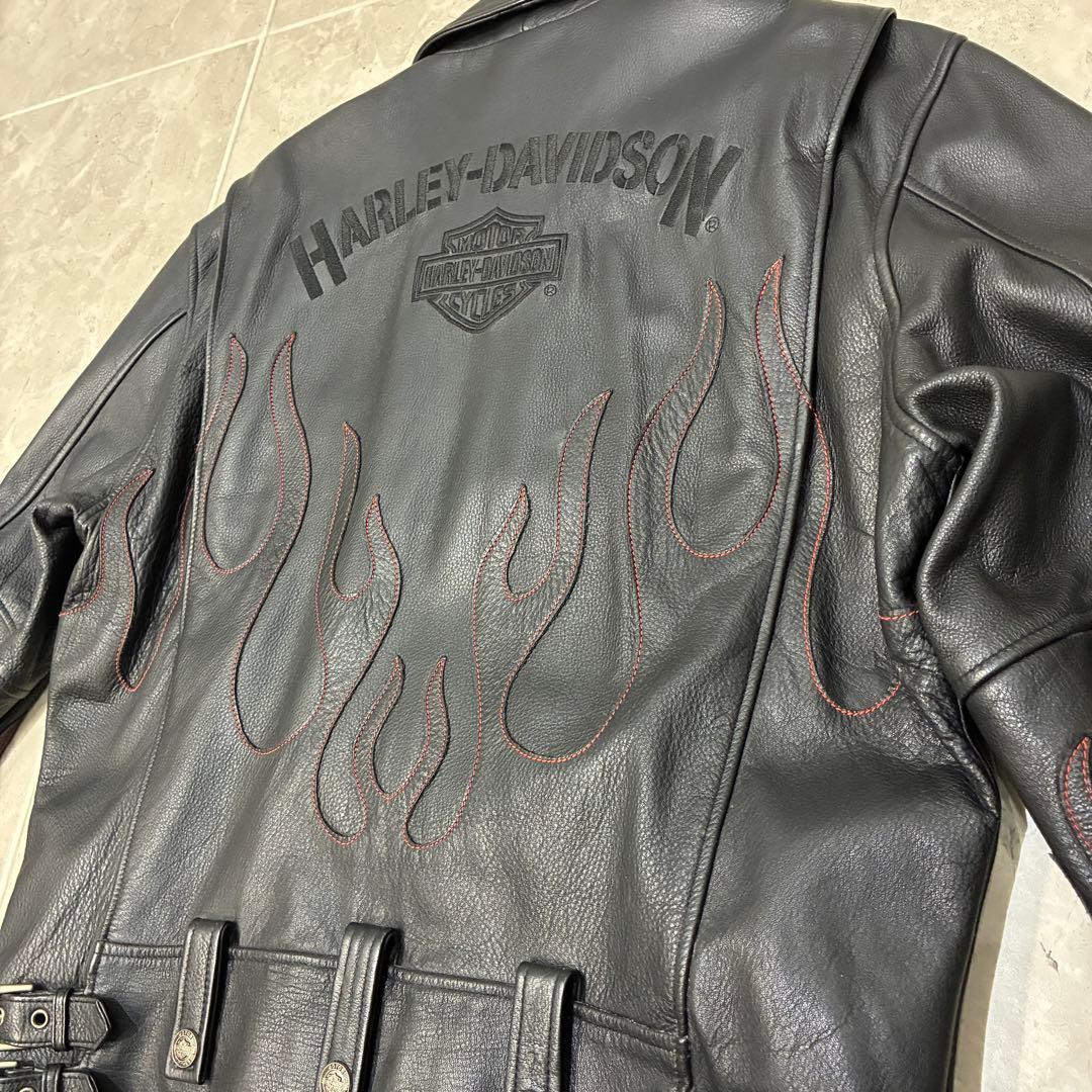 s*i様 Harley-Davidson　レザージャケット　ファイヤーパターン ハーレーダビッドソン シングルライダースジャケット S ファイヤー