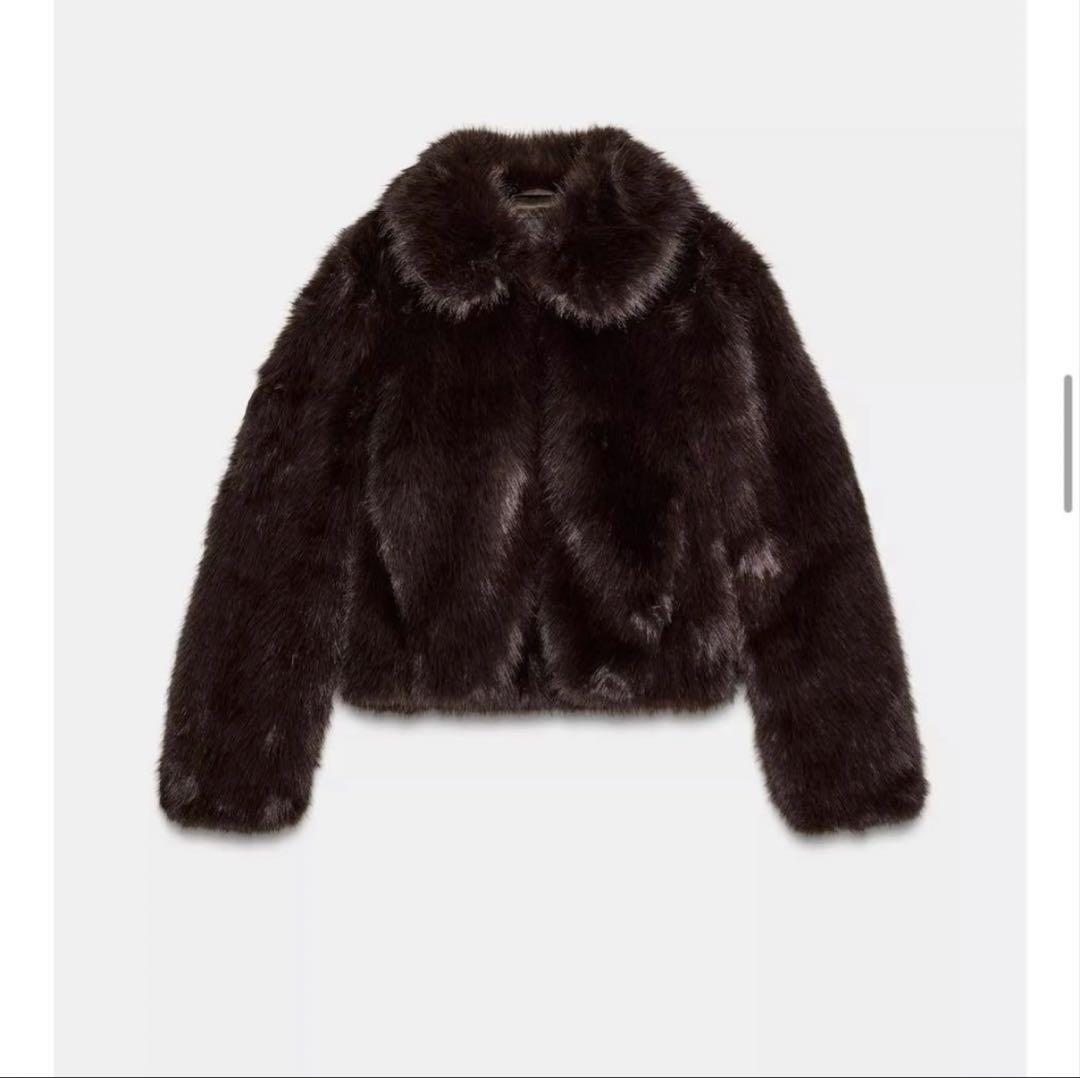 ZARA フェイクファーショートコートダークブラウン M - メルカリ