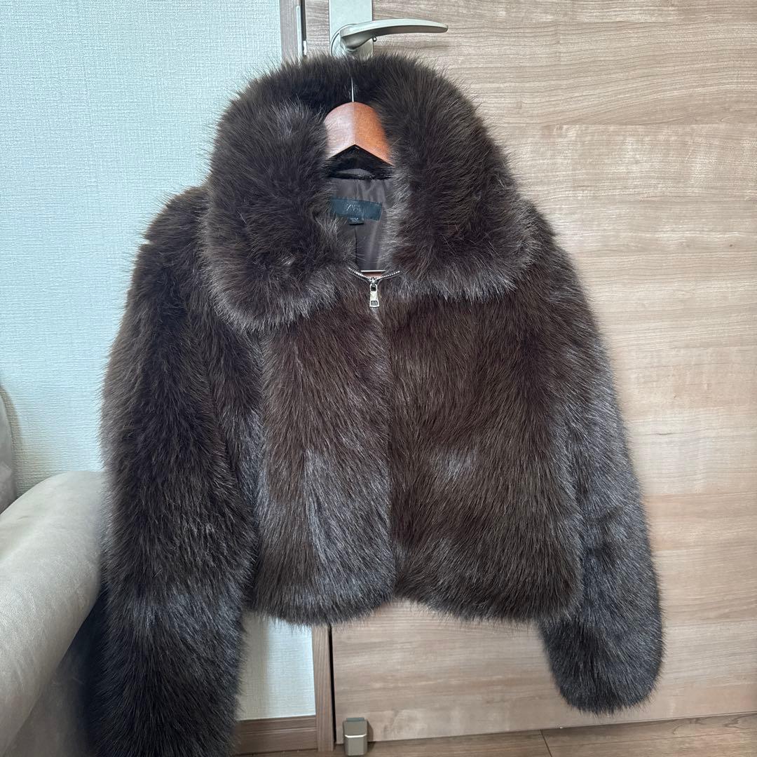 ZARA フェイクファーショートコートダークブラウン M - メルカリ