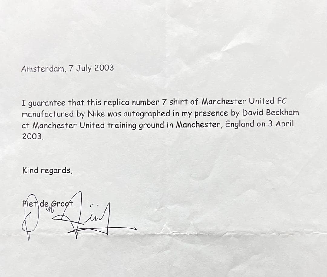 マンチェスター・ユナイテッド ベッカム 7番 ユニフォーム 直筆サイン