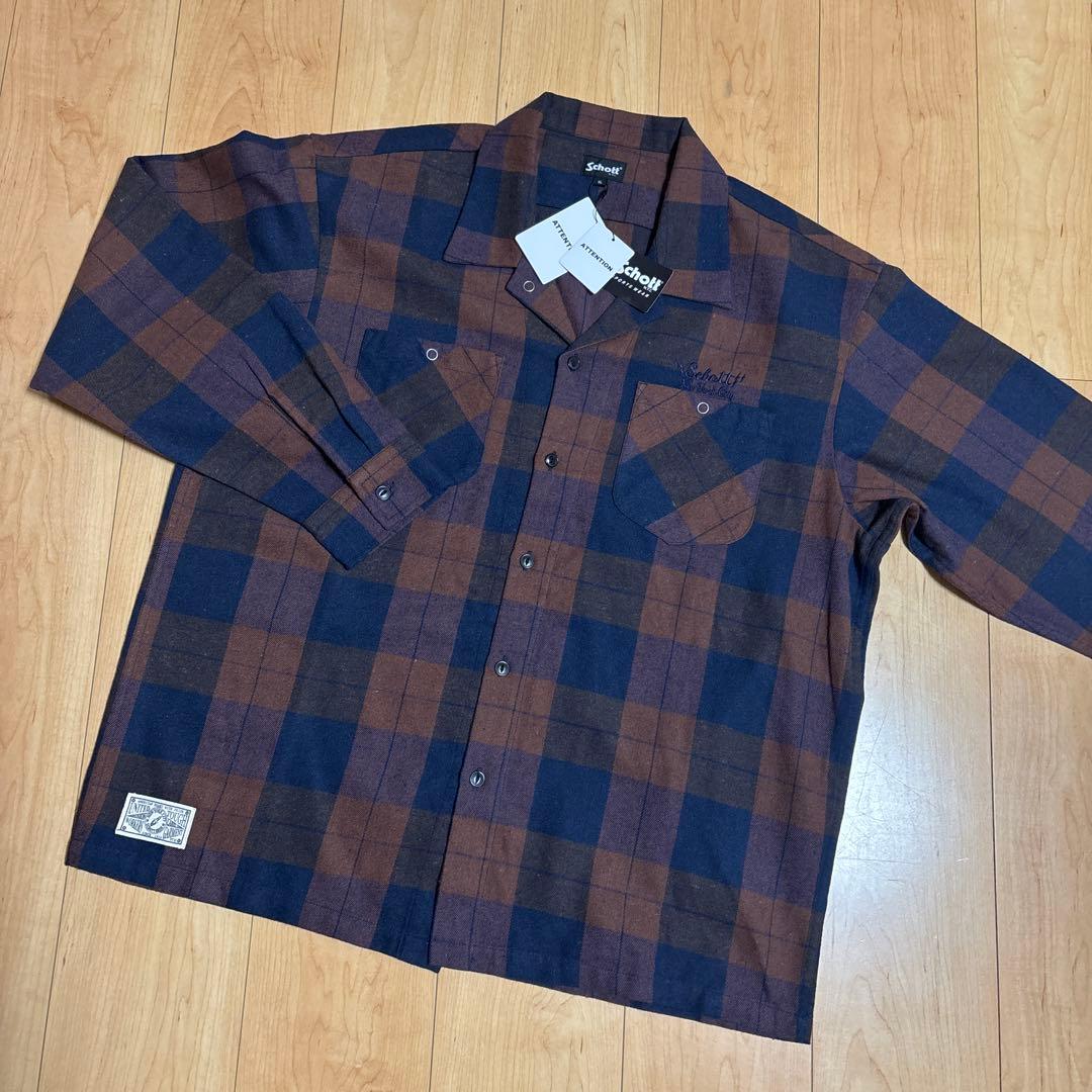 Schott XL 長袖シャツ ブラウン・ネイビーチェック HOUSTON / ヒューストン 41253 CHECK VIYELLA SHIRT / チェックビエラ