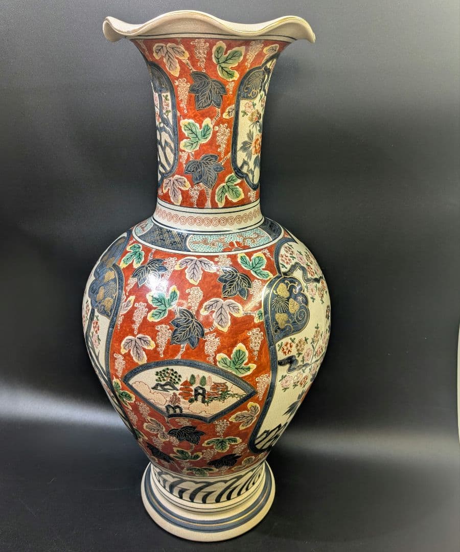 yos様専用有田焼 時代 伊萬里 染錦花鳥図 飾壷 大花瓶 78cm 在銘 金彩